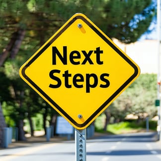 a street sign with the words Next Steps written on it-1