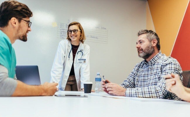 business discussion in healthcare professionals